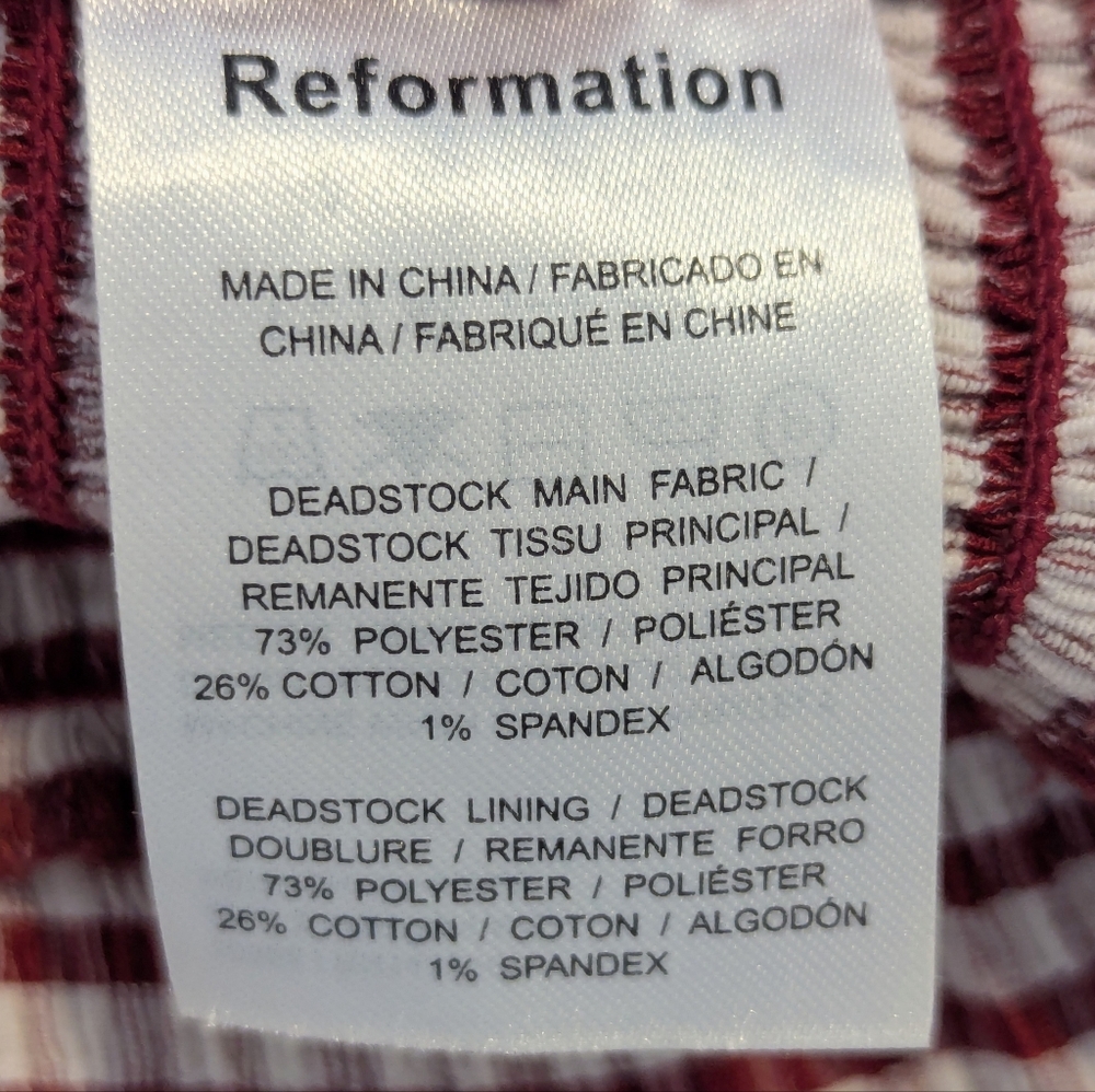 Reformation Gingham Print Halter Peplum Top Burgundy Red Cream - Size 0 - Picture 7 of 7